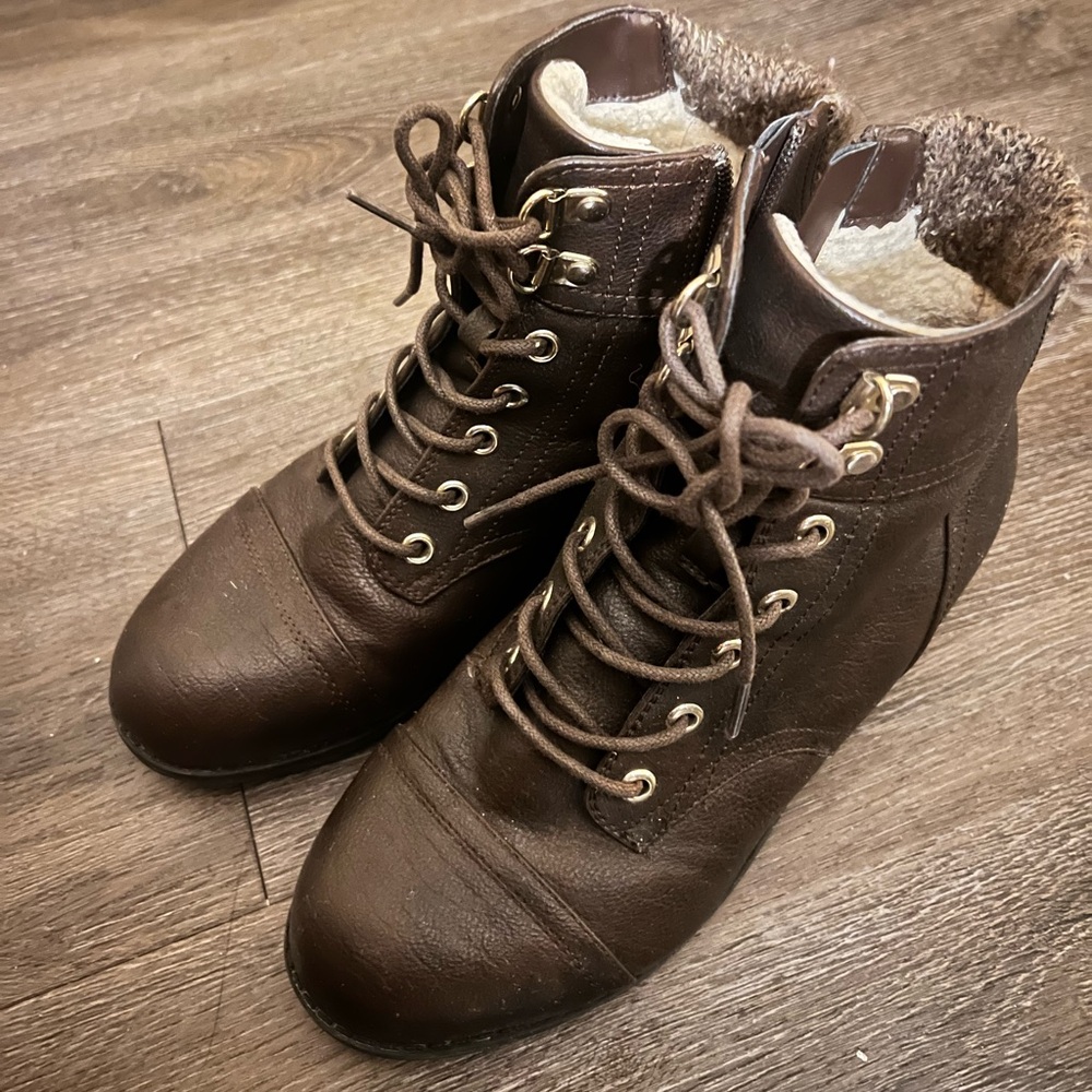 Call It Spring Brown Lace-Up Ankle Boots